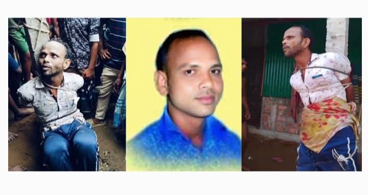 সুনামগঞ্জে চুরির ঘটনায় এক চোরকে হাত পা বেঁধে গণধোলাই।