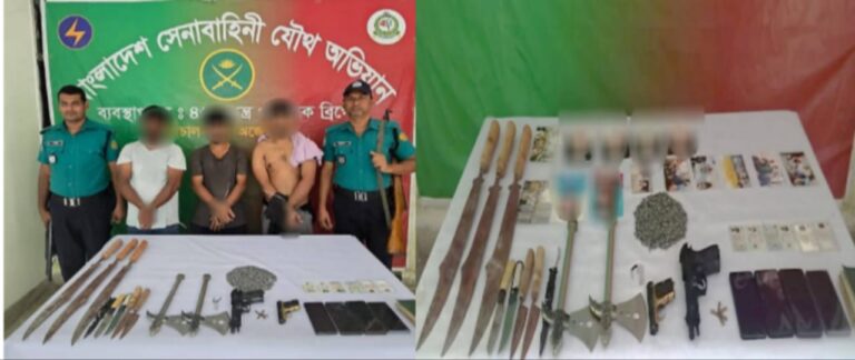 রাজধানীর পুরান ঢাকায় যৌথ বাহিনীর অভিযানে অস্ত্রসহ গ্রেফতার ৪ জন
