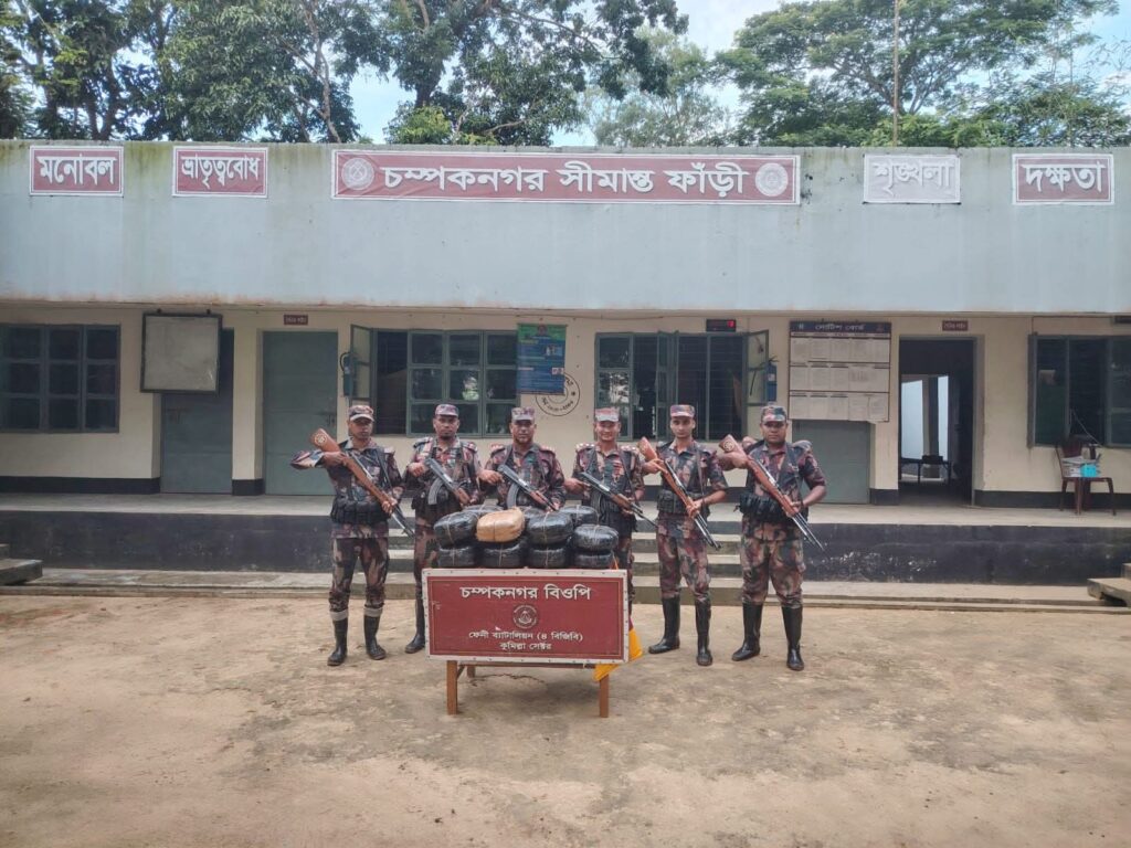 ফেনীর চম্পকনগর সীমান্তে বিপুল পরিমাণ ভারতীয় গাঁজা ও মদ জব্দ করেছে বিজিবি
