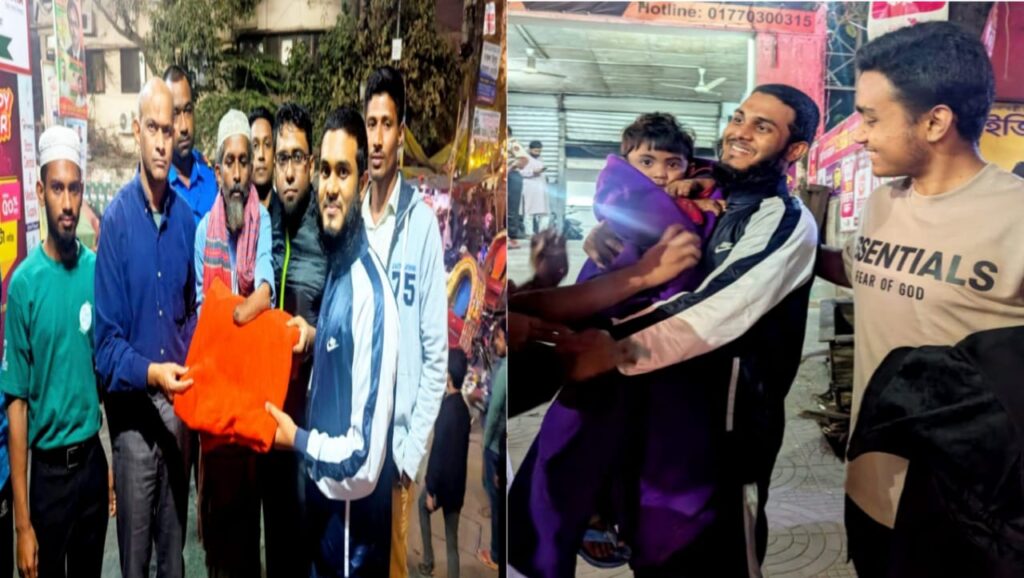 রাজধানীর বিভিন্ন এলাকায় শান্তিতে থাকবো, অপরকে শান্তিতে রাখবো সামাজিক সংগঠন এর উদ্যোগে শীতবস্ত্র বিতরণ