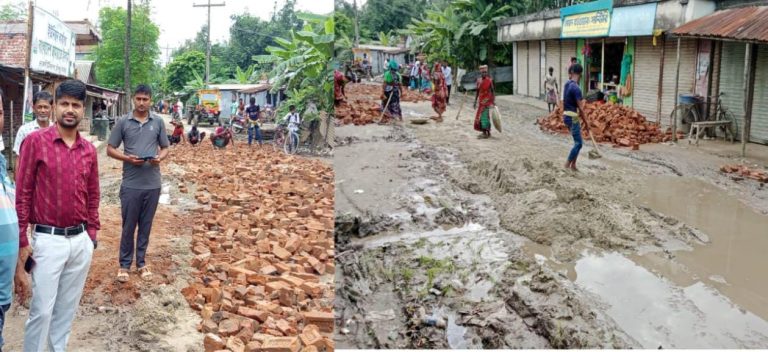 হরিণাকুণ্ডুতে কুলবাড়ীয়া বাজারের বেহাল সড়ক সংস্কা'র কাজ শুরু